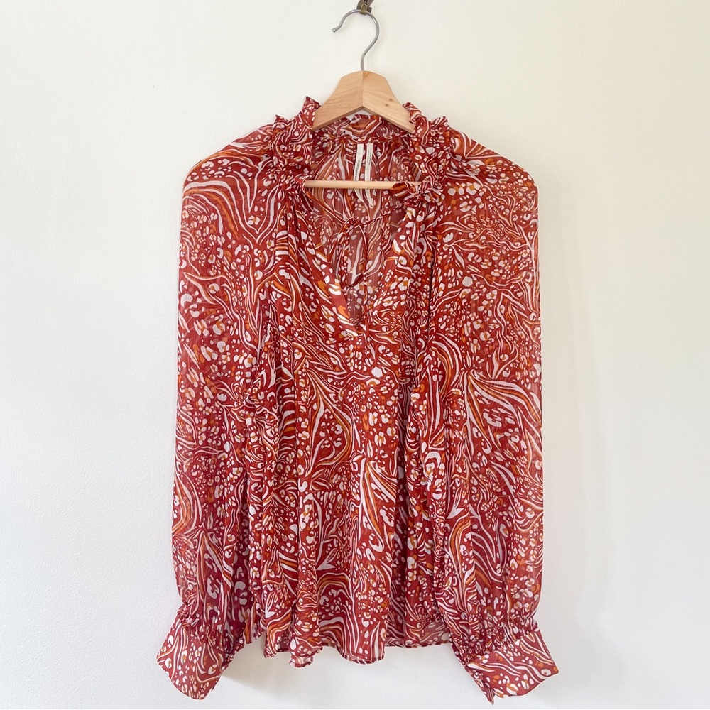 Anthropologie Sheer Printed Peasant Blouse - Picture 5 of 7